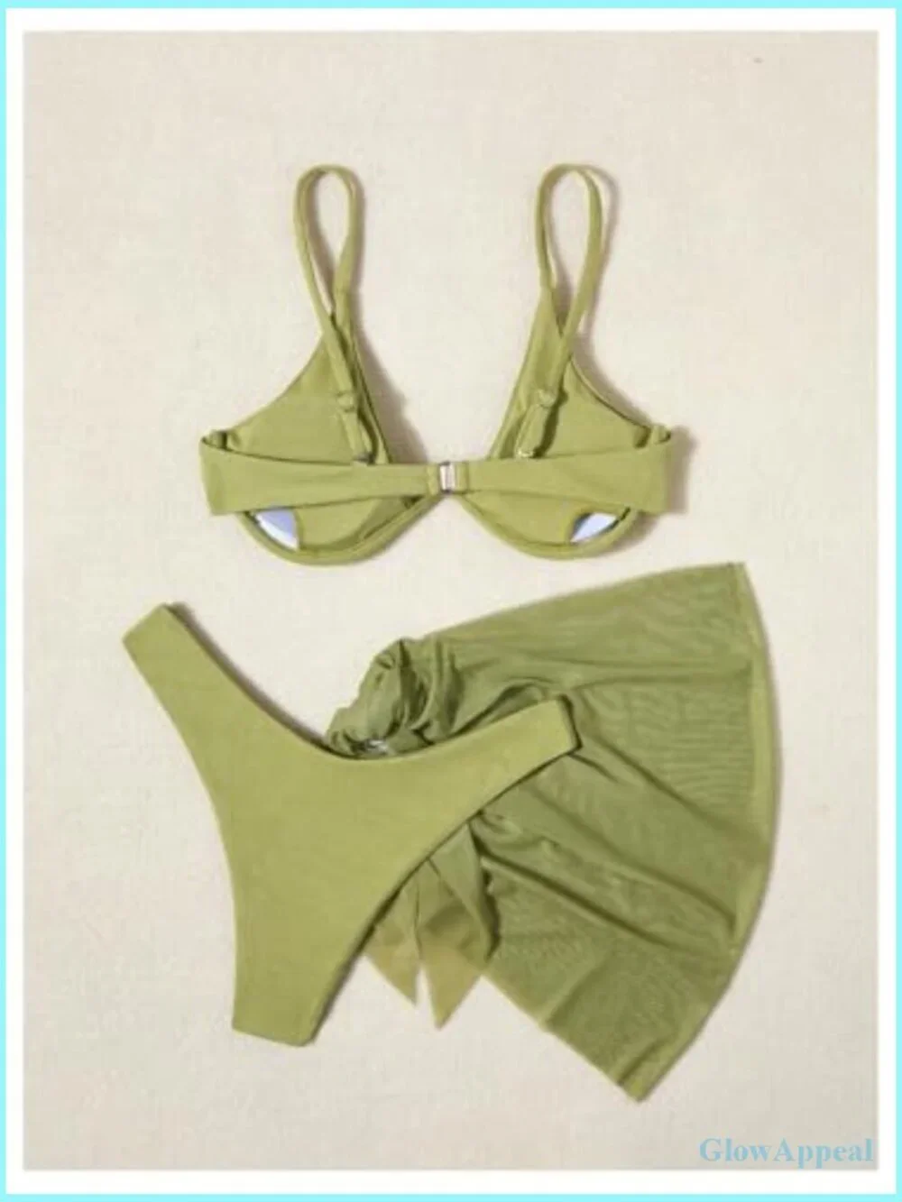 3 Piece Ribbed Cheeky Bikini Set Underwire Triangle High Waist with Cover Up
